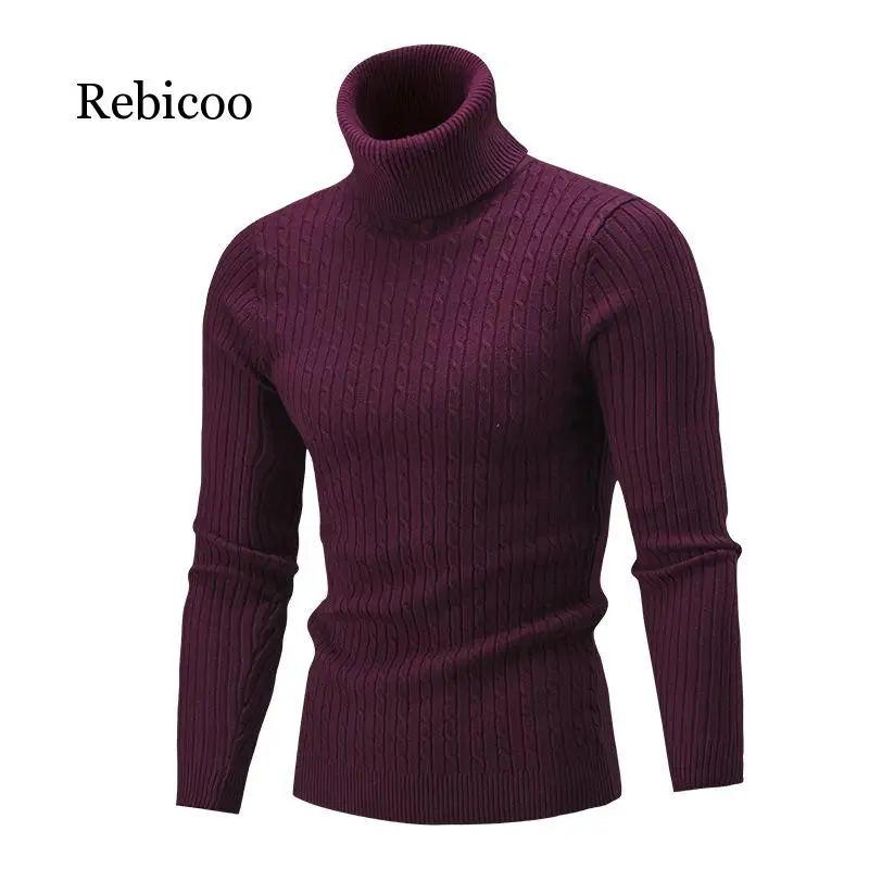 

Men's Turtleneck Sweater New Autumn Winter Solid Color Sweater Casual Sweater Slim Fit Brand Simple Knitted Twist Pullovers