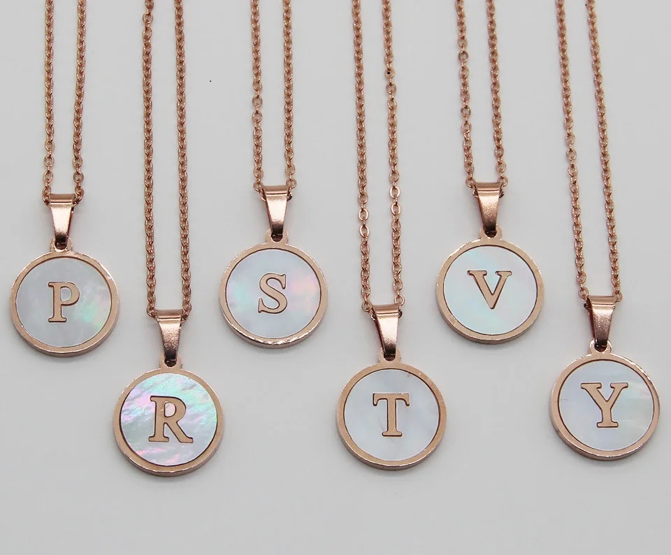Rose in 26 alphabet Модное массивное ожерелье с буквами алфавита и кулонами из нержавеющей стали, круглые золотые ювелирные изделия для женщин - Окраска металла: Rose in 26 alphabet