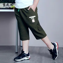 Хлопковые брюки для мальчиков; повседневные Капри для мальчиков-подростков; шорты больших размеров; легкая дышащая модная одежда