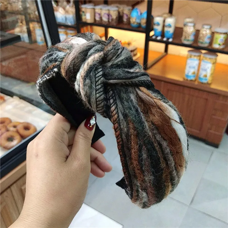 Зимняя Корейская шерстяная вязаная повязка ручной работы, модная повязка для волос с узлом, широкая теплая тюрбан, Женские аксессуары для волос, градиентный обруч для волос - Цвет: 4