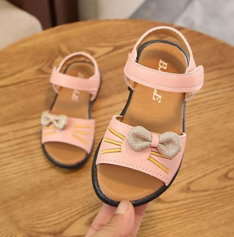 Детская обувь для девочек; сандалии; летние детские сандалии; модная обувь принцессы на плоской подошве с бантом для девочек; Zapatos Verano; сандалии для девочек - Цвет: Pink