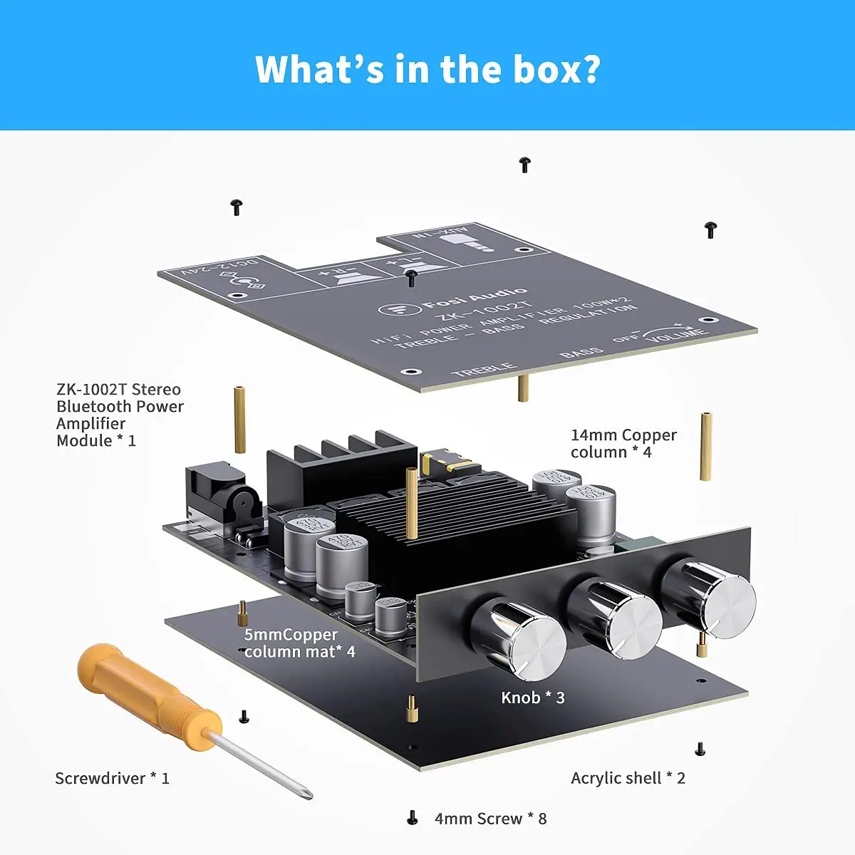 Bluetooth 100W Treble and Bass Adjustment Subwoofer Amplifier Board 2.0 Channel High Power Audio Stereo Bass AMP home audio amplifier