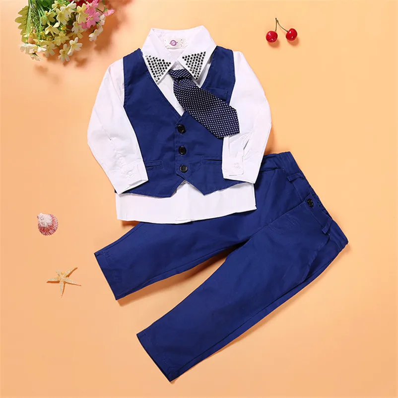 Spring Autumn Toddler Baby Kids Boys Gentleman Clothing Sets Party Wedding Clothes Suit T-shirt+Vest+Pants 1 2 3 4 5 6 Years Old