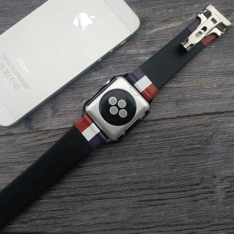 FR/Британский ремешок в полоску для apple watch band 44 мм 40 мм iWatch band 42 мм 38 мм ремешок из натуральной кожи браслет apple watch 3 2 1