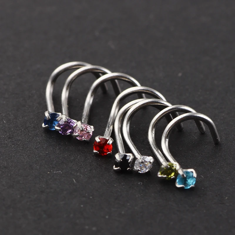JUNLOWPY Crystal Nose Studs Silver Gold Rose Gold Nose Rings Surgical Steel Ear Body Jewelry Sexy Piercing Cartilage 100pcs 20G