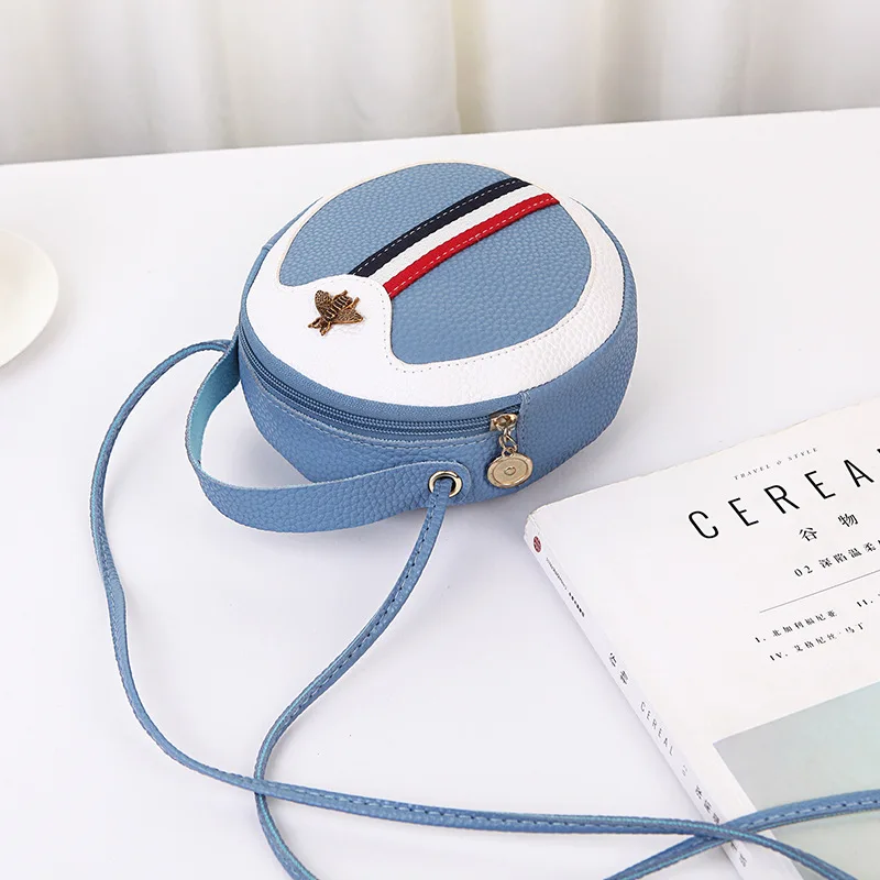 

Guangzhou WOMEN'S Bag Contrast Color Webbing Korean-style Small Bee round Bag 2019 New Style Messenger Bag