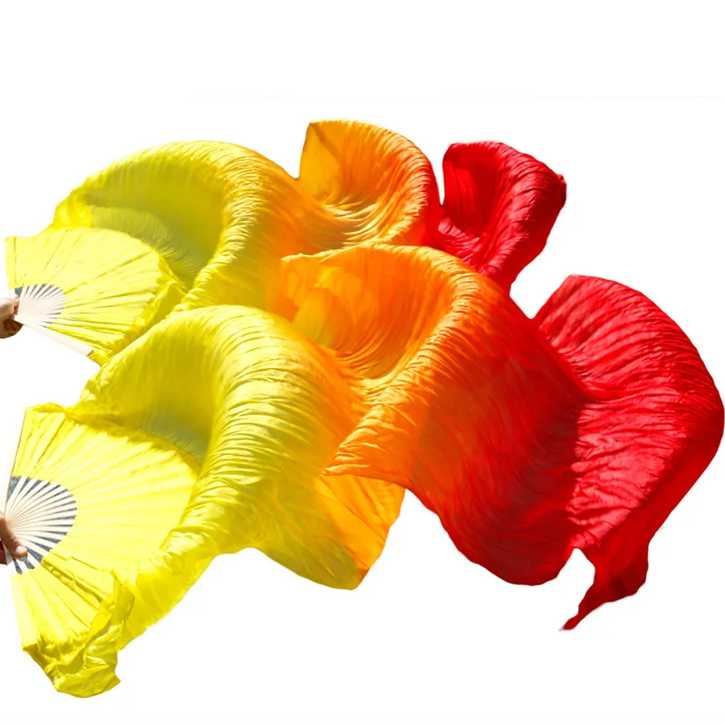 Высокое качество натуральный шелк/имитация шелка танец живота вентиляторы Танцевальное представление ручной работы 1 пара левая+ правая рука градиент цвета - Цвет: Color-18