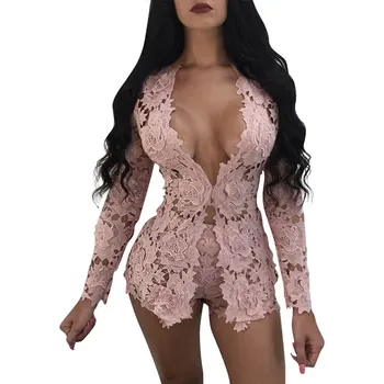 

2020 Sexy Long Sleeve Embroidery Lace Tops and Shorts See Through Skinny Two Piece Set Women Elegant Sets Tracksuit Women