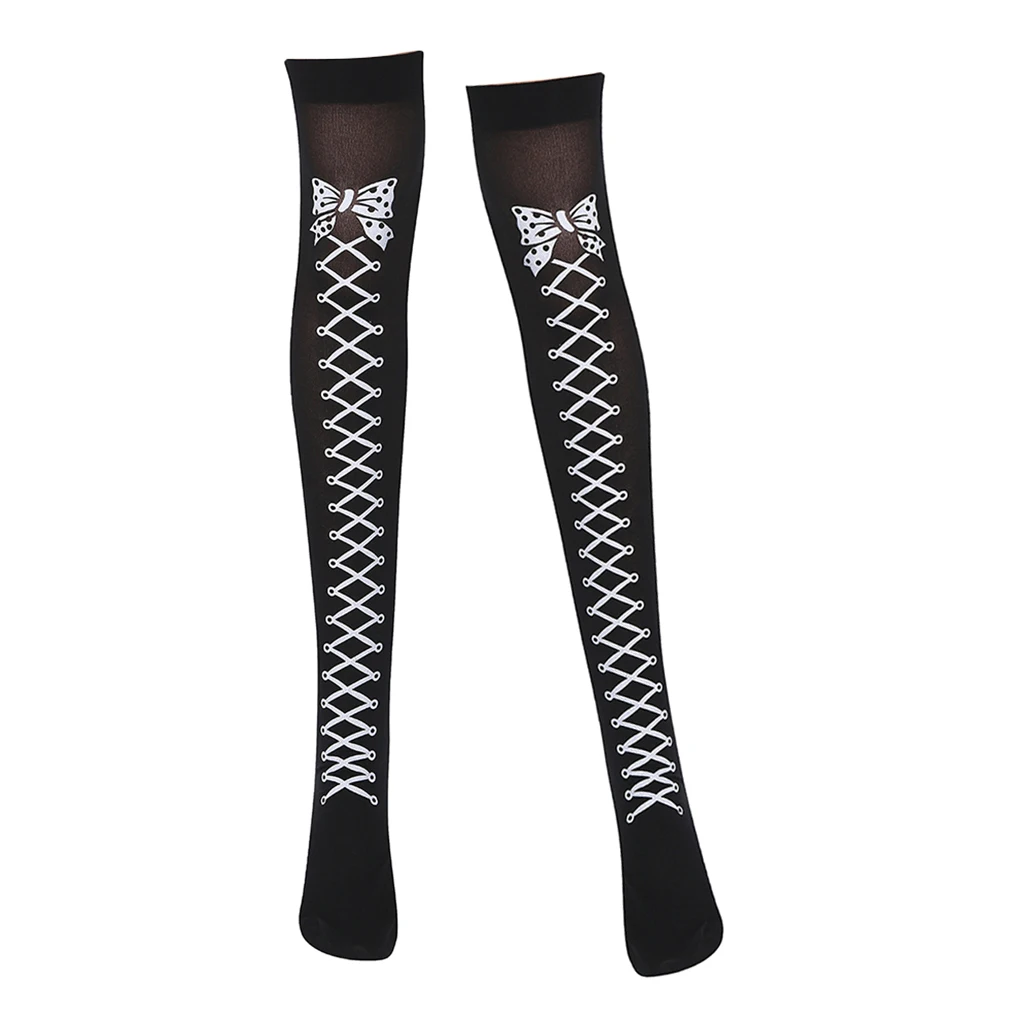 Halloween Bowknot Print Over Knee Crossover Bow Socks Thigh Highs Party Costumes Stockings Women Halloween Costume Fancy Dress