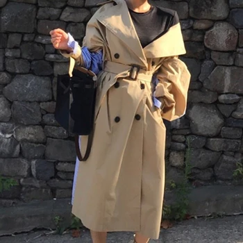 

2020 Women Windbreaker Long Spring Chic Coats Female 2020 New Pleated Overcoat Loose Outwear Thin Casual Womens Trench Coat FY36