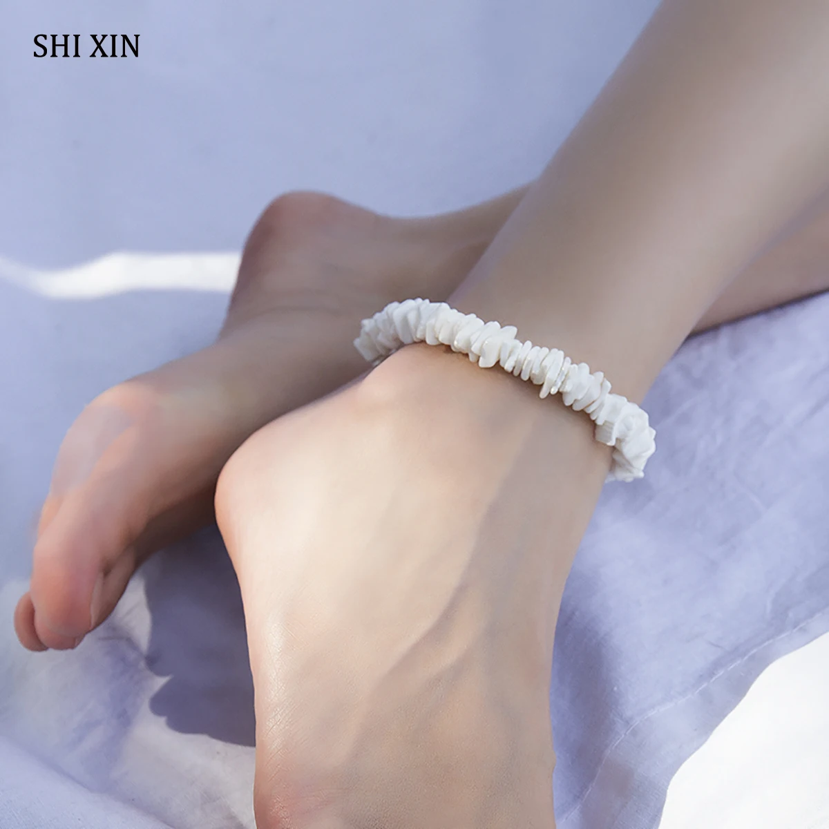 

SHIXIN PUKA Shell Bracelet on the Leg/Foot Summer Fashion Korean Shell Chip Beads Anklet for Women Charms Ankle Bracelets Female