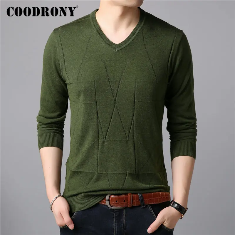 Бренд COODRONY, мужской свитер, Повседневный, v-образный вырез, вязанный, хлопок, шерстяной пуловер для мужчин, одежда, осень-зима, джемпер, Свитера 91078