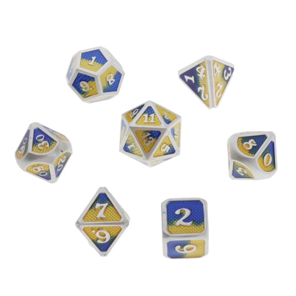 7pcs Embossed Metal Multi-sided Polyhedral Dice Set for Dungeons and Dragons Dice MTG DND RPG Table Games Board Game D20 D12 Set