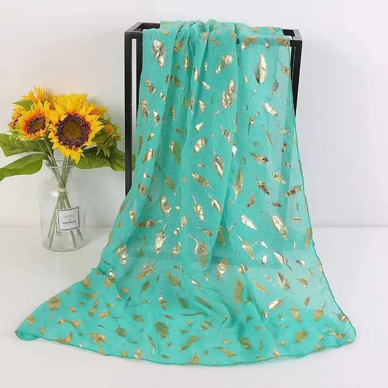 Золотой Серебряный металлический фольга перо папоротник печатных длинный шарф