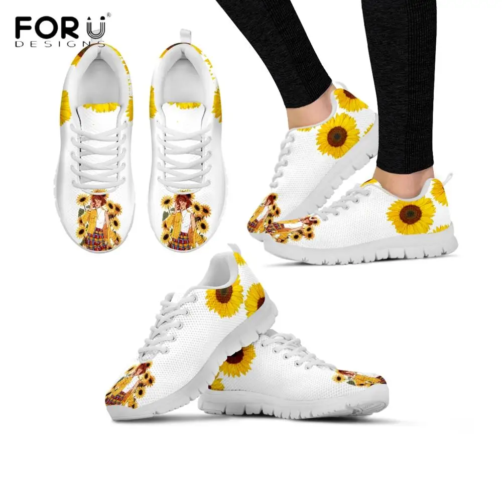 FORUDESIGNS; фирменный дизайн; женская обувь на плоской подошве; модные желтые кроссовки с рисунком подсолнуха; цвет розовый; дышащая женская обувь; повседневная обувь - Цвет: HMFA805AQ