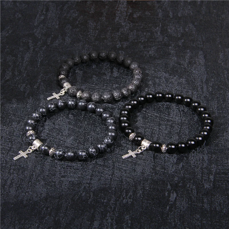 Браслеты с крестообразной подвеской мужские браслеты из натурального камня для мужчин черные браслеты из Лабрадорита браслеты для женщин ювелирные изделия для дружбы