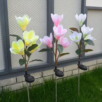 

Solar Powered Light Magnolia Flower Shape 4 LEDS Garden Lighting Outdoor Landscape Light