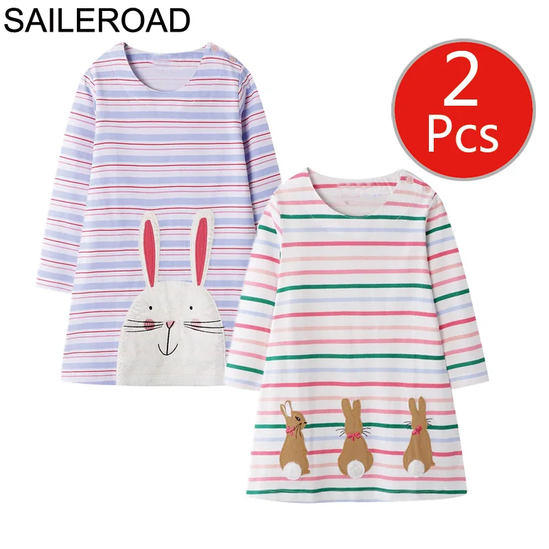 SAILEROAD 2 шт. Платье Единорога Девочка Одежда Радуга Животных Аппликации Платье Принцессы Детская Одежда С Длинным Рукавом Детское Платье