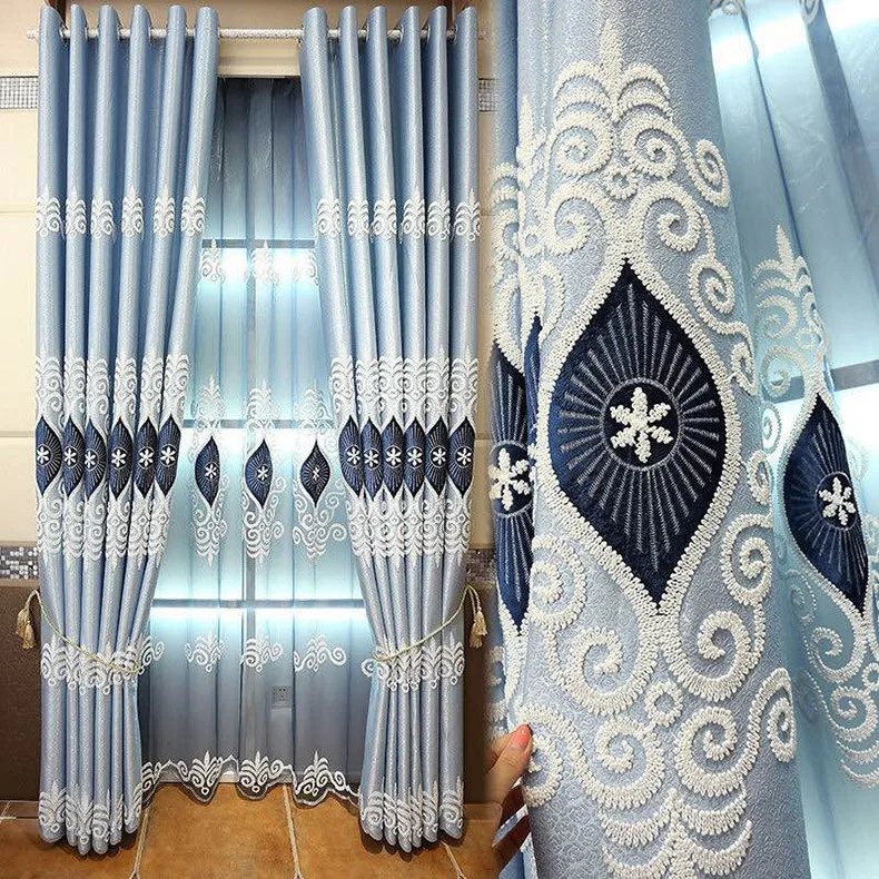 Embroidered Cloth Blue Curtains for Bedroom Screens Windows Living Dining Room | Дом и сад