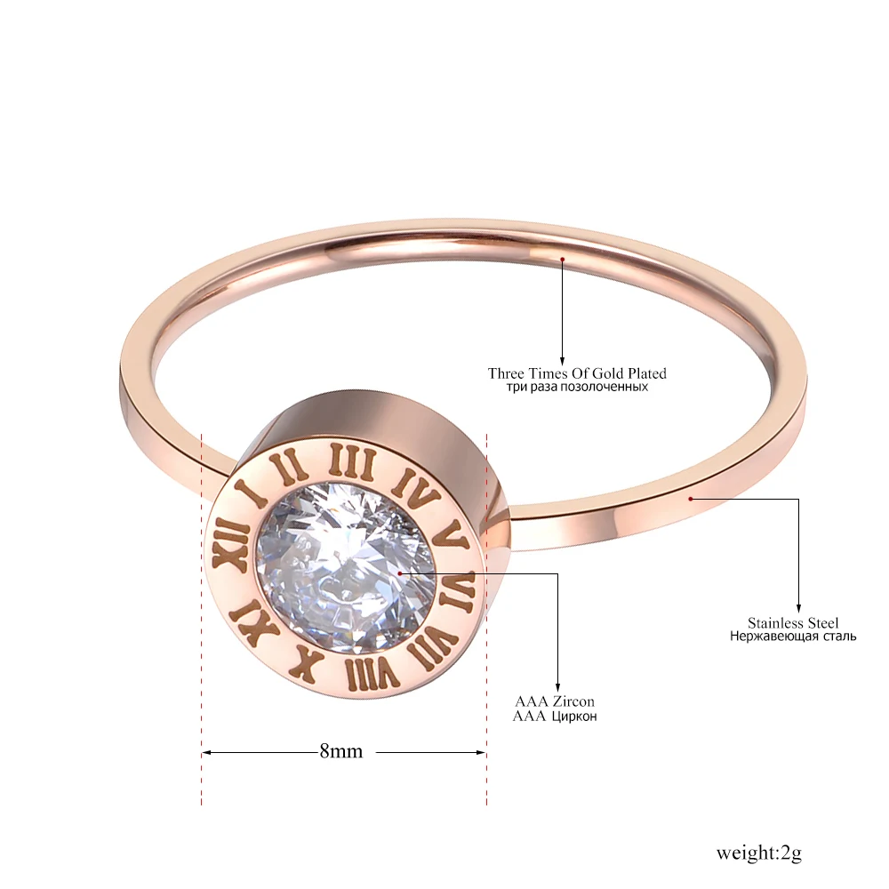 JeeMango Stainless Steel Jewelry Round AAA Zircon Roman Numerals Basic Models Anillos Mujer Rose Gold Color Rings Anneau JR18139 gold color rings,stainless steel ring,finger ring,gold color ring,zircon crystal ring