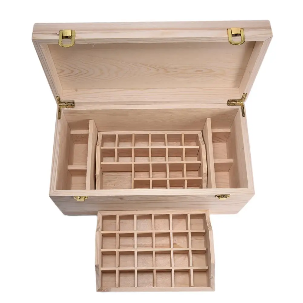 44 Slots Wooden Storage Box Essential Oil Box 2 Layers Solid Wood Essential Oil Packaging Box Storage Case Organizer Holder