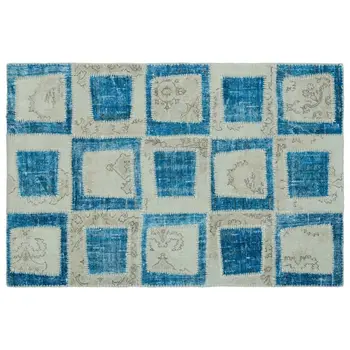 

Handmade Turquoise Vintage Overdyed Patchwork Area Rug 120x180 Cm-3'11''X5'11''