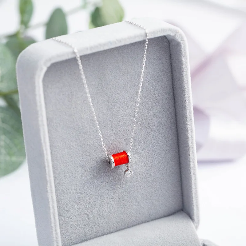 

925 Sterling Red String Winding Necklace Delicacy Simple Handmade-Choker Lovers' Day Gift Women's Silver 7501
