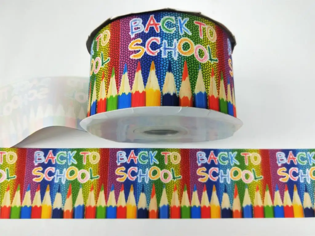 3"75mm Stock Sale Ribbon Scale Back to School Santa Claus Mexico Girl Printed Grosgrain Ribbon DIY Christmas Party 50yards/roll - Цвет: Back