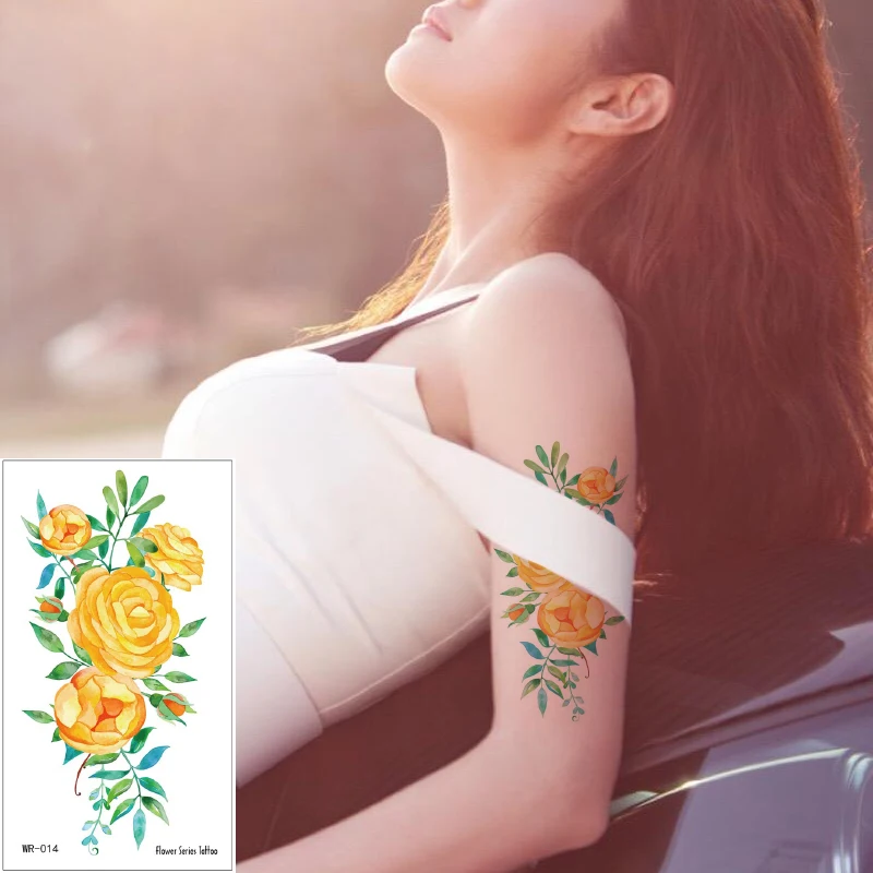 

Watercolor Tattoo Sticker Yellow Rose Flower Design Sunshine Style Waterproof Temporary Fake Body Art Tattoo Decal Arms Leg Back