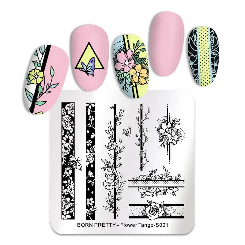 

BORN PRETTY Square Nail Stamping Plates Roses Flowers Stainless Steel Template Nail Art Image Stencil Flower Tango DIY Tools