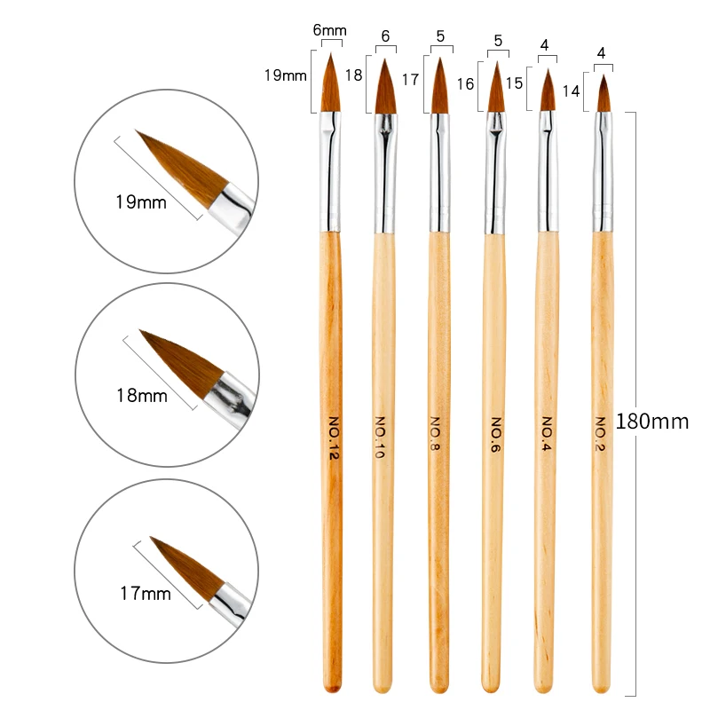 6 шт. набор кистей УФ Гель-лак для украшения резьба Хрустальная ручка дерево дизайн ногтей строитель Рисование Живопись Маникюрный Инструмент № 2 4 6 8 10 12