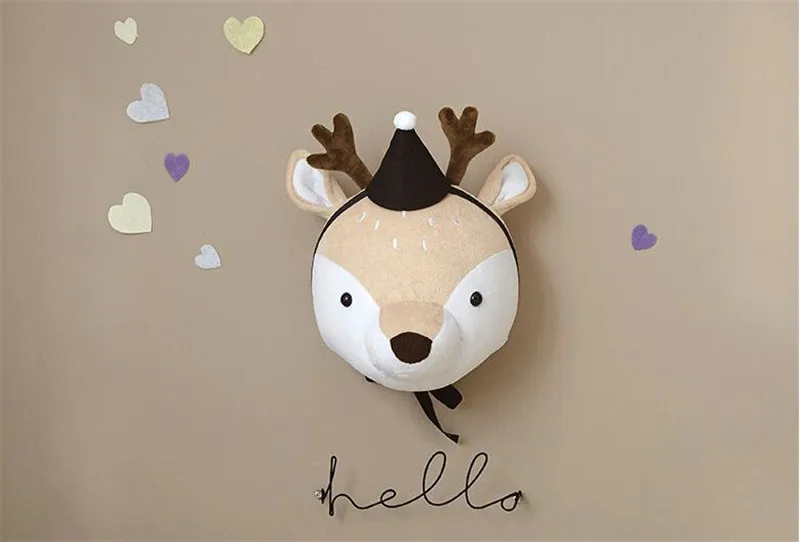 Милый 3D золотая корона Лебедь настенный арт висячая девочка кукла Лебедь мягкая игрушка голова животного Настенный декор для детской комнаты подарок на день рождения - Цвет: Deer and Hat
