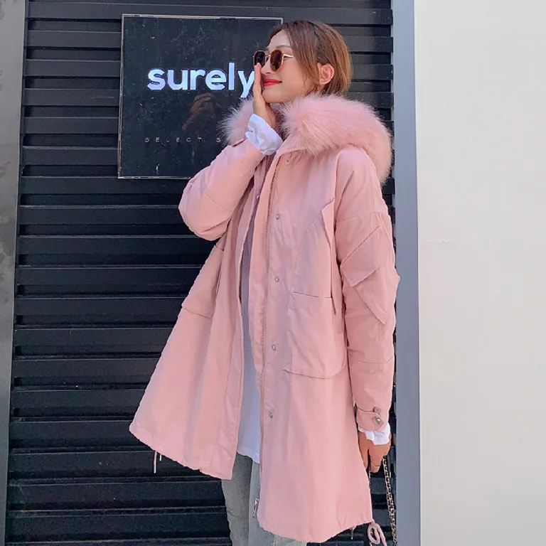 

Photo Shoot New Style down Jacket Women's Mid-length Korean-style plus Velvet Collar Service Cotton-padded Clothes Online Celebr