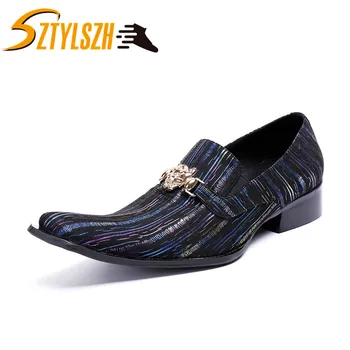 

Classic Luxury Fashion Italian Men Shoes Metal Toe Wedding Dress Shoes Genuine Leather Party Business Slip on Oxfords Shoes