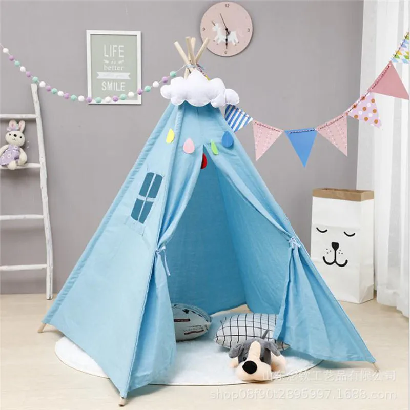 Портативный детский игровой домик, спальный купол, тент индейский вигвам, домашний текстиль, детская палатка - Color: Blue