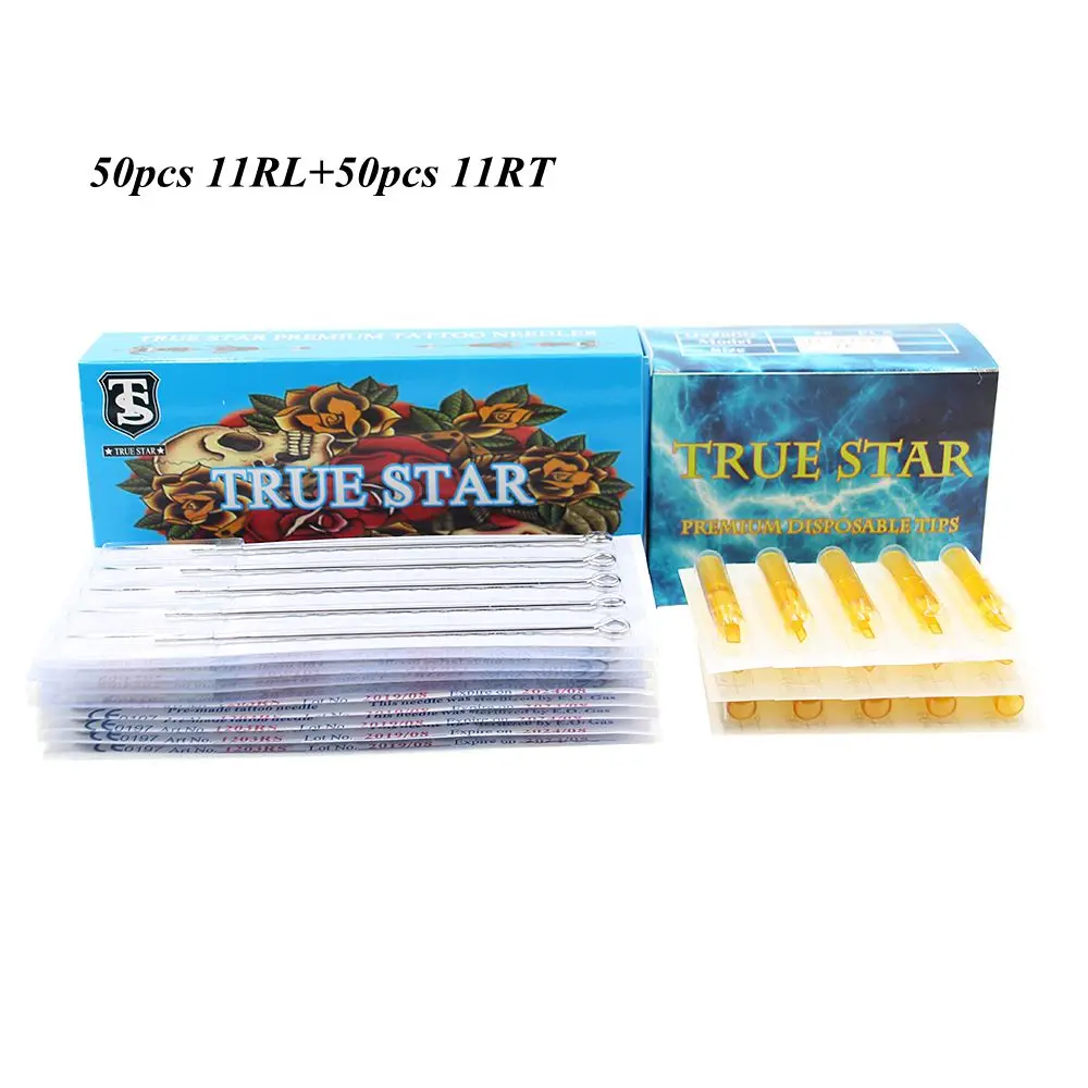 11RL+ 11RT), 50 шт в наборе, True Star иглы татуировки& 50 шт. татуировки Советы для maquiagem Профессиональный полный тату-машинка