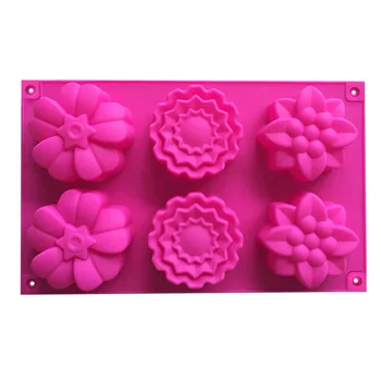 

Creative 6 Cavity 3 Different Flower Pattern Heat-resistant Silicone Cake Molds Nonstick Flexible Silicone Mold For Handmade Soa