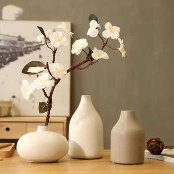 

Chinese Ceramic Vase Cherry Blossom Set Ornaments Home Livingroom Furnishing Accessories Decoration Hotel Figurines Crafts Art