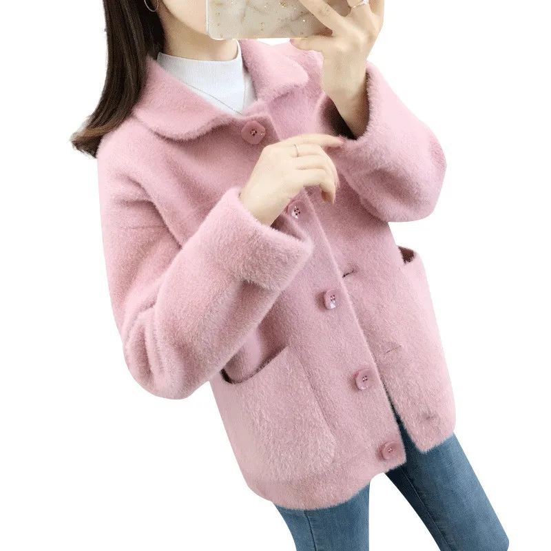 Imitate Mink Cashmere Short Coat Women New Autumn Winter Knitted Sweater Cardigan Loose Large Size Long-sleeved Female Tops |