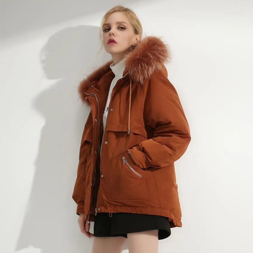caramel colour Зимнее Новое модное Брендовое плотное пуховое пальто с натуральным мехом карамельного цвета, женское плотное теплое пуховое пальто с капюшоном для холодной погоды wq2409 - Цвет: caramel colour
