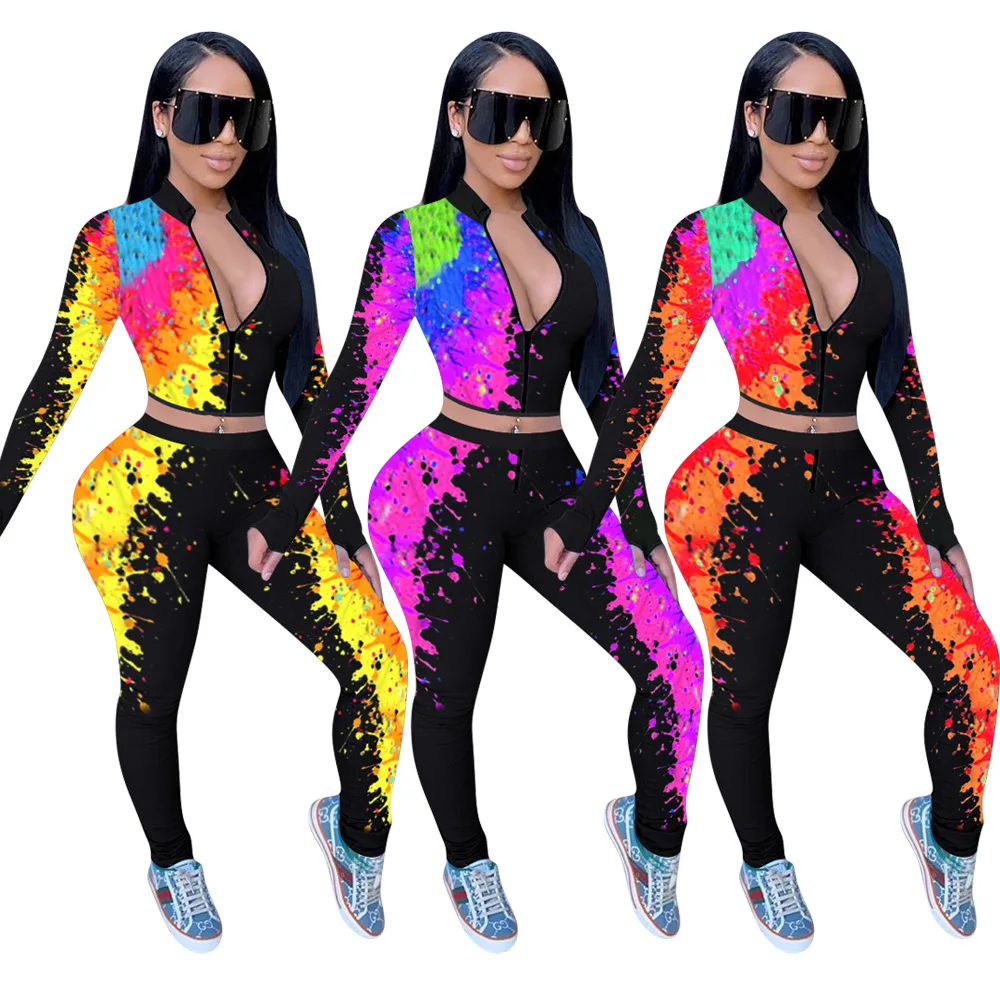 

2020 Autumn Women's Suit Hot Selling European and American Women's Printed Long-Sleeved Upper Garment Pants Two-Piece Set