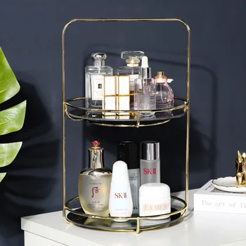 

Transparent Rotating Cosmetic Desktop Storage Box Makeup Organizer 2 Tiers Glass Tray Dressing Table Finishing Rack WY817