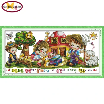 

GG Happy Farm Counted or Stamped Cross Stitch 11CT14CT DIY Kit Joysunday Needlework Embroidery Cartoon Cross Stitch Set for Kids