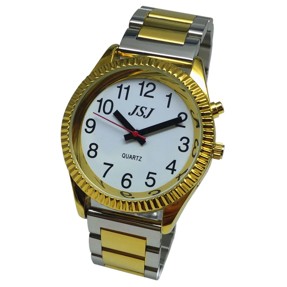 French Talking Watch with Alarm Function Date and time White Dial Folding Clasp Golden Case TAF-G205 | Наручные часы