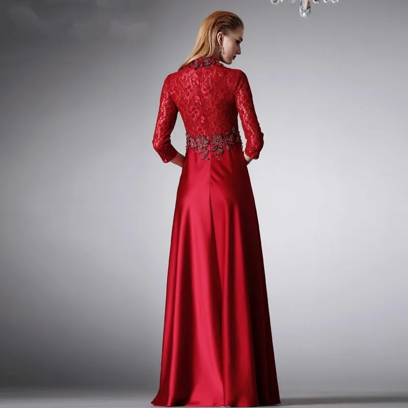 Robe de soiree, расшитый бисером, с высоким воротником, мода, vestido de festa, вечернее элегантное платье с рукавом три четверти, платья для матери невесты