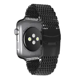 Черный плетеный браслет для часов 38/42 мм Нержавеющая сталь ремешок Браслеты для наручных часов Apple Watch серии 1 2 3 4 часы Сменные аксессуары
