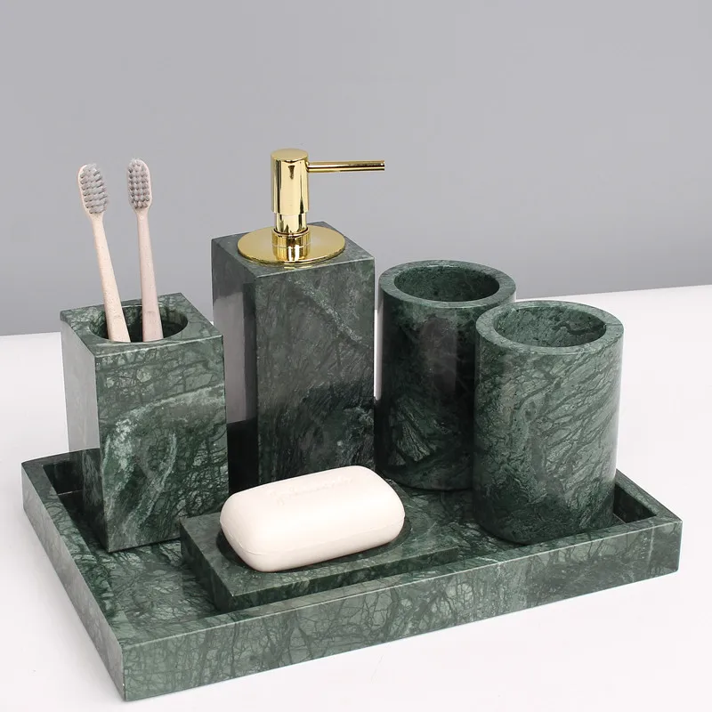 

Bathroom Accessories Set Marbles Bath Toiletries Soap Dispenser/Dish Toothbrush Holder/Rack Gargle Cup Tissue Box Wedding Gifts