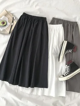 

HELIAR Midi Skirt Campus Midi Solid Elastic Waist Skirt Korean Style Skirt A-Line High Waist Casual Skirt Female Skirt For Women