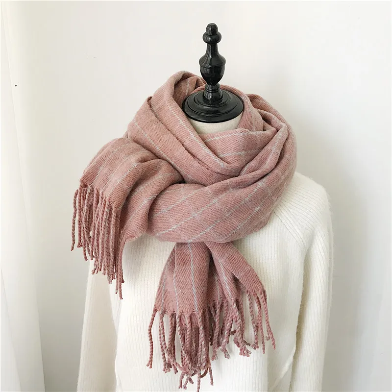 Winter Cashmere Scarves With Tassel Thick Warm Poncho Wool Plaid Print Neck Scarf For Women Fashion Shawls and Wraps Ladies