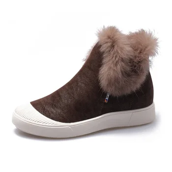 

2019 autumn and winter fur hair cotton boots women plus velvet thick warm suede boots women shoes students thick high shoes.